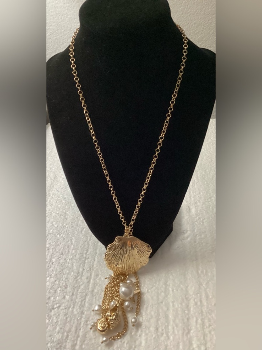 I.N.C. Gold-Tone Pavé & Imitation Pearl Shell Fringe Statement Pendant Necklace - Picture 7 of 9